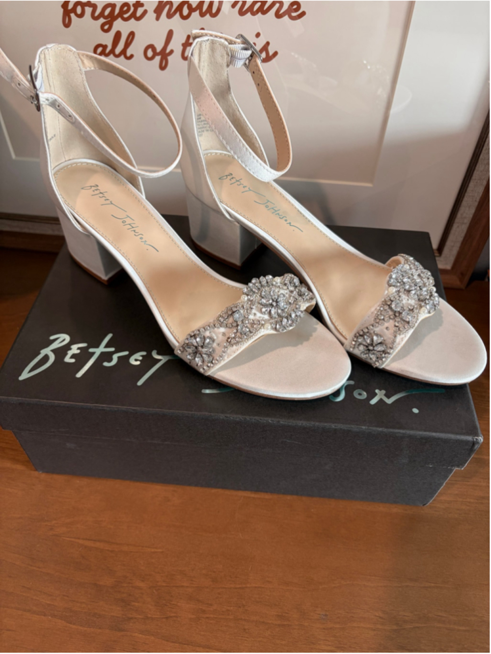Women's Betsey Johnson White Silver Embellished Block Heel Sandals Size 8